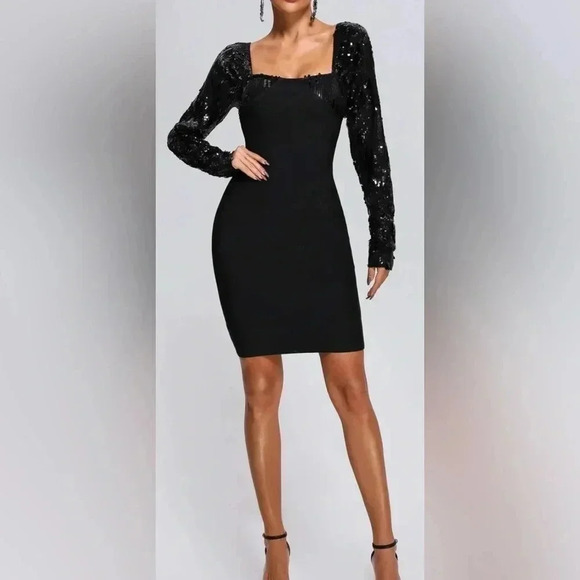 NWT BELLA BARNETT Sequin Mini Bandage Dress black size S - Picture 1 of 10
